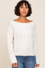 Ivory Boat Neck Cable Knit Maternity Sweater