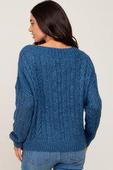 Blue Boat Neck Cable Knit Maternity Sweater