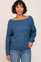 Blue Boat Neck Cable Knit Maternity Sweater