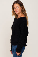 Black Boat Neck Cable Knit Sweater