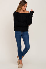 Black Boat Neck Cable Knit Sweater