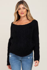 Black Boat Neck Cable Knit Maternity Sweater