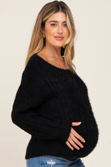 Black Boat Neck Cable Knit Maternity Sweater