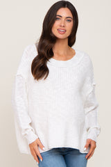 White Open Knit Drop Shoulder Maternity Sweater