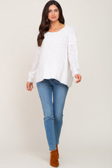 White Open Knit Drop Shoulder Maternity Sweater