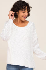 White Open Knit Drop Shoulder Maternity Sweater