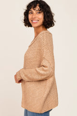 Taupe Open Knit Drop Shoulder Sweater