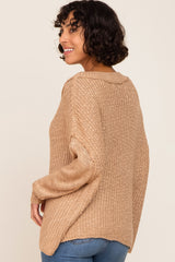 Taupe Open Knit Drop Shoulder Sweater