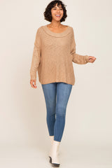 Taupe Open Knit Drop Shoulder Sweater