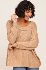 Taupe Open Knit Drop Shoulder Sweater