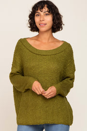 Olive Open Knit Drop Shoulder Sweater