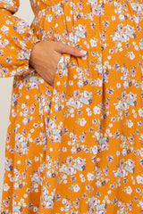 Yellow Floral Button Front Long Sleeve Maternity Maxi Dress