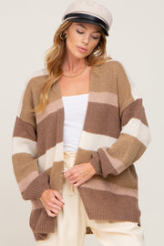 Mocha Striped Open Knit Cardigan