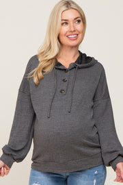 Charcoal Ribbed Button Front Maternity Hoodie