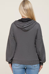 Charcoal Ribbed Button Front Maternity Hoodie