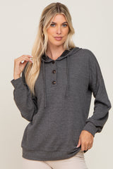 Charcoal Ribbed Button Front Maternity Hoodie