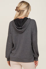 Charcoal Ribbed Button Front Hoodie