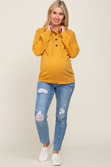 Yellow Ribbed Button Front Maternity Hoodie