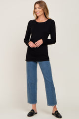 Black Ruched Side Long Sleeve Top