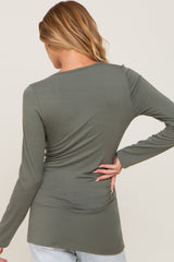 Olive Ruched Side Long Sleeve Top