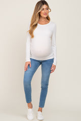 Ivory Ruched Side Long Sleeve Maternity Top