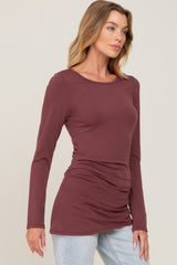 Burgundy Ruched Side Long Sleeve Top