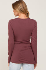 Burgundy Ruched Side Long Sleeve Top