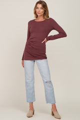 Burgundy Ruched Side Long Sleeve Top