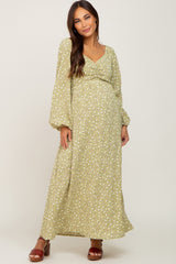 Light Green Floral Sweetheart Maternity Maxi Dress