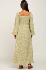 Light Green Floral Sweetheart Maternity Maxi Dress