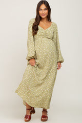 Light Green Floral Sweetheart Maternity Maxi Dress