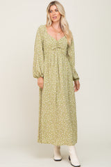 Light Green Floral Sweetheart Maxi Dress