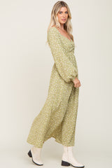 Light Green Floral Sweetheart Maxi Dress