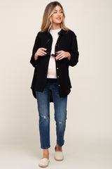 Black Frayed Hem Button Down Maternity Top