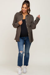 Olive Frayed Hem Button Down Maternity Top