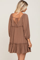 Mocha Ribbed Tied Back Mini Dress