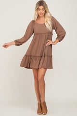 Mocha Ribbed Tied Back Mini Dress