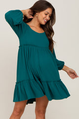 Teal Ribbed Tied Back Maternity Mini Dress