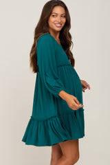 Teal Ribbed Tied Back Maternity Mini Dress