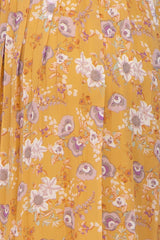 Yellow Floral Chiffon Pleated Long Sleeve Maternity Dress