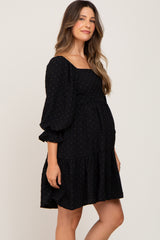 Black Swiss Dot 3/4 Sleeve Maternity Dress