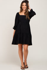 Black Swiss Dot 3/4 Sleeve Maternity Dress