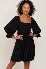 Black Swiss Dot 3/4 Sleeve Dress