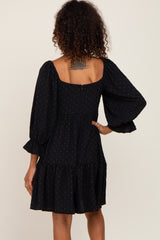 Black Swiss Dot 3/4 Sleeve Dress