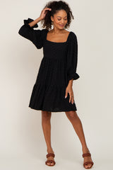 Black Swiss Dot 3/4 Sleeve Dress