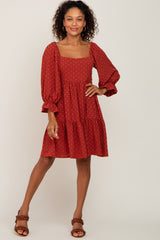 Rust Swiss Dot 3/4 Sleeve Dress