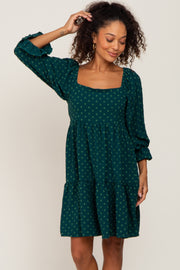 Forest Green Swiss Dot 3/4 Sleeve Dress