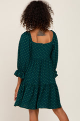 Forest Green Swiss Dot 3/4 Sleeve Dress