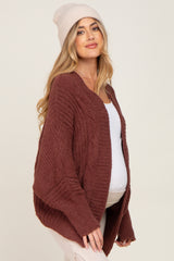 Brown Soft Knit Dolman Sleeve Maternity Cardigan