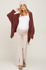 Brown Soft Knit Dolman Sleeve Maternity Cardigan